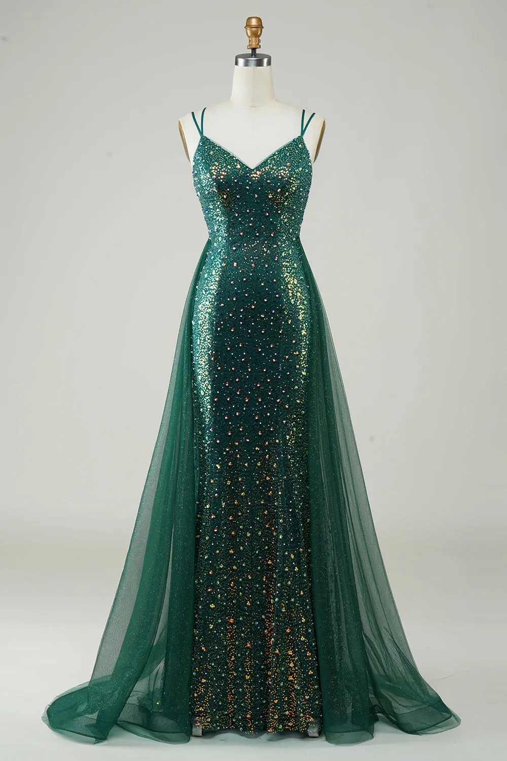 Sparkly Dark Green Beaded Long Prom Dress sold by Zapaka