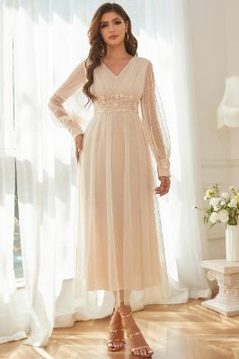 Apricot V Neck Mother Of The Bride Dress sold by Zapaka