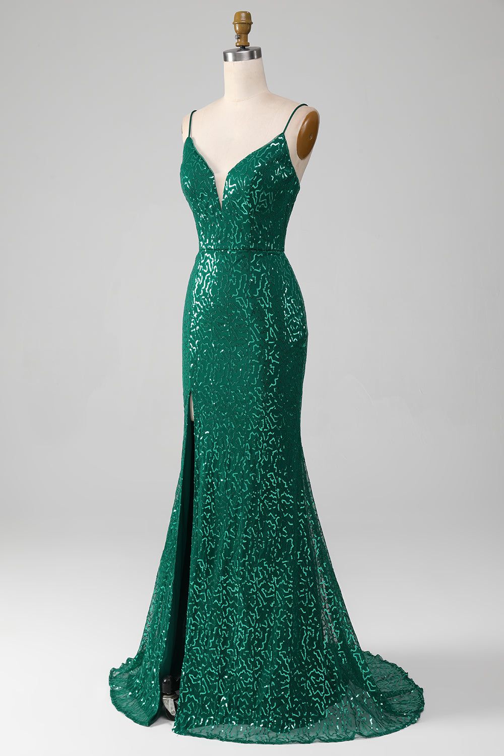 Sparkly Dark Green Beaded Sequins Long Prom Dress with Slit sold by Zapaka product image thumbnail 3