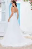 Ivory V-Neck Tulle Sweep Train A Line Wedding Dress with Lace sold by Zapaka