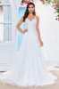 Ivory V-Neck Tulle Sweep Train A Line Wedding Dress with Lace sold by Zapaka
