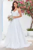 Ivory V-Neck Tulle Sweep Train A Line Wedding Dress with Lace sold by Zapaka