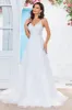 Ivory V-Neck Tulle Sweep Train A Line Wedding Dress with Lace sold by Zapaka