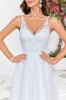 Ivory V-Neck Tulle Sweep Train A Line Wedding Dress with Lace sold by Zapaka
