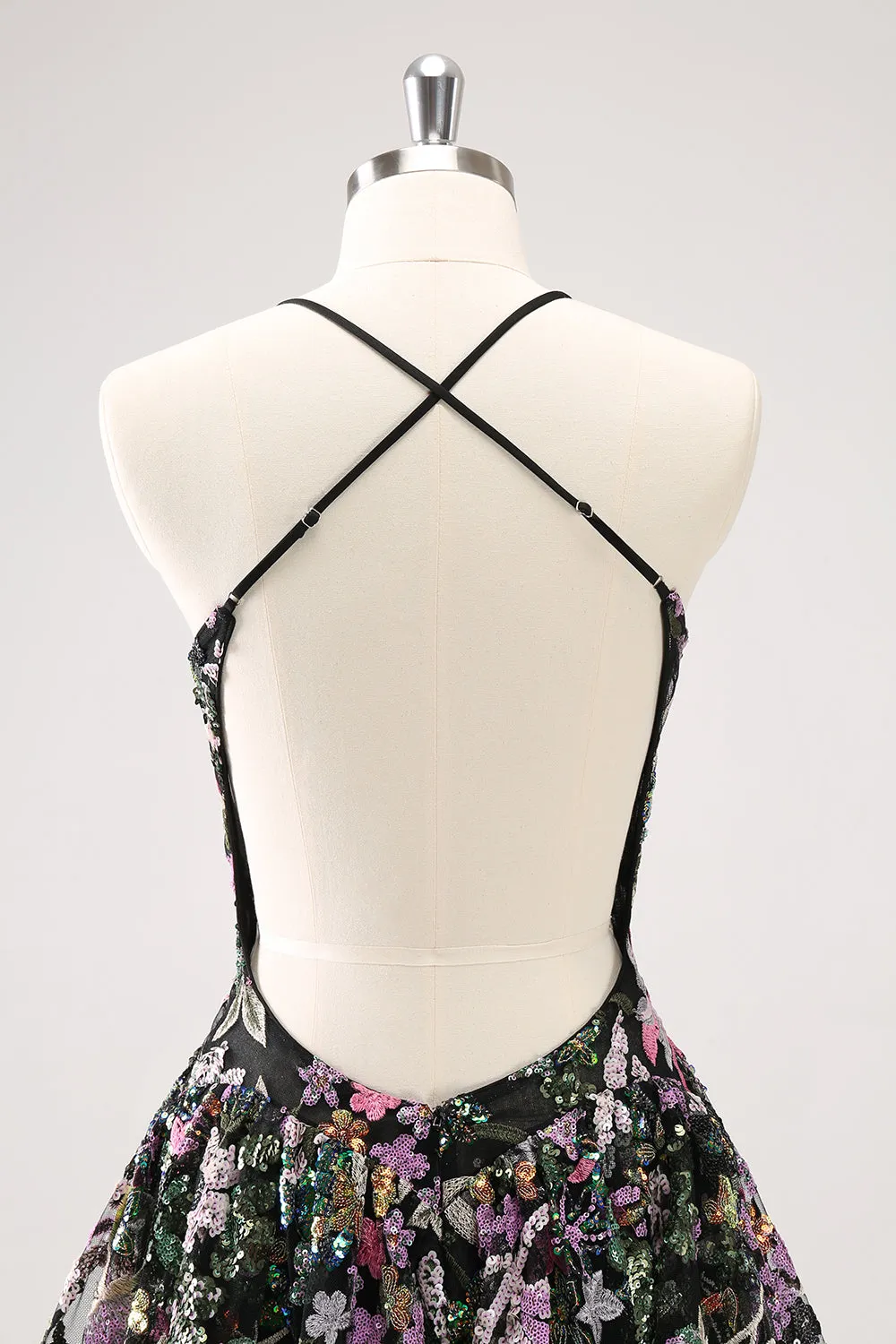 Sparkly Black A Line Floral Short Homecoming Dress with Sequins sold by Zapaka product image thumbnail 5