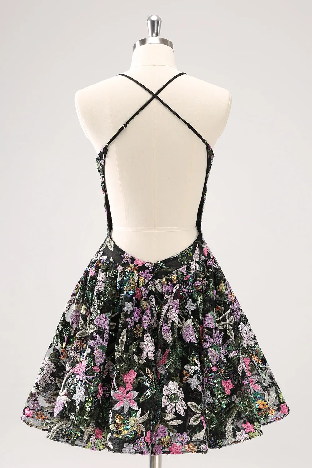 Sparkly Black A Line Floral Short Homecoming Dress with Sequins sold by Zapaka product image thumbnail 2