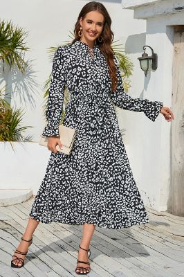 Printed Black Casual Dress with Long Sleeves sold by Zapaka