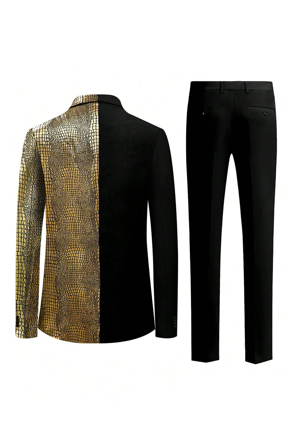 Sparkly Black Golden 2 Pieces One Button Notched Lapel Men's Prom Suit sold by Zapaka product image thumbnail 2
