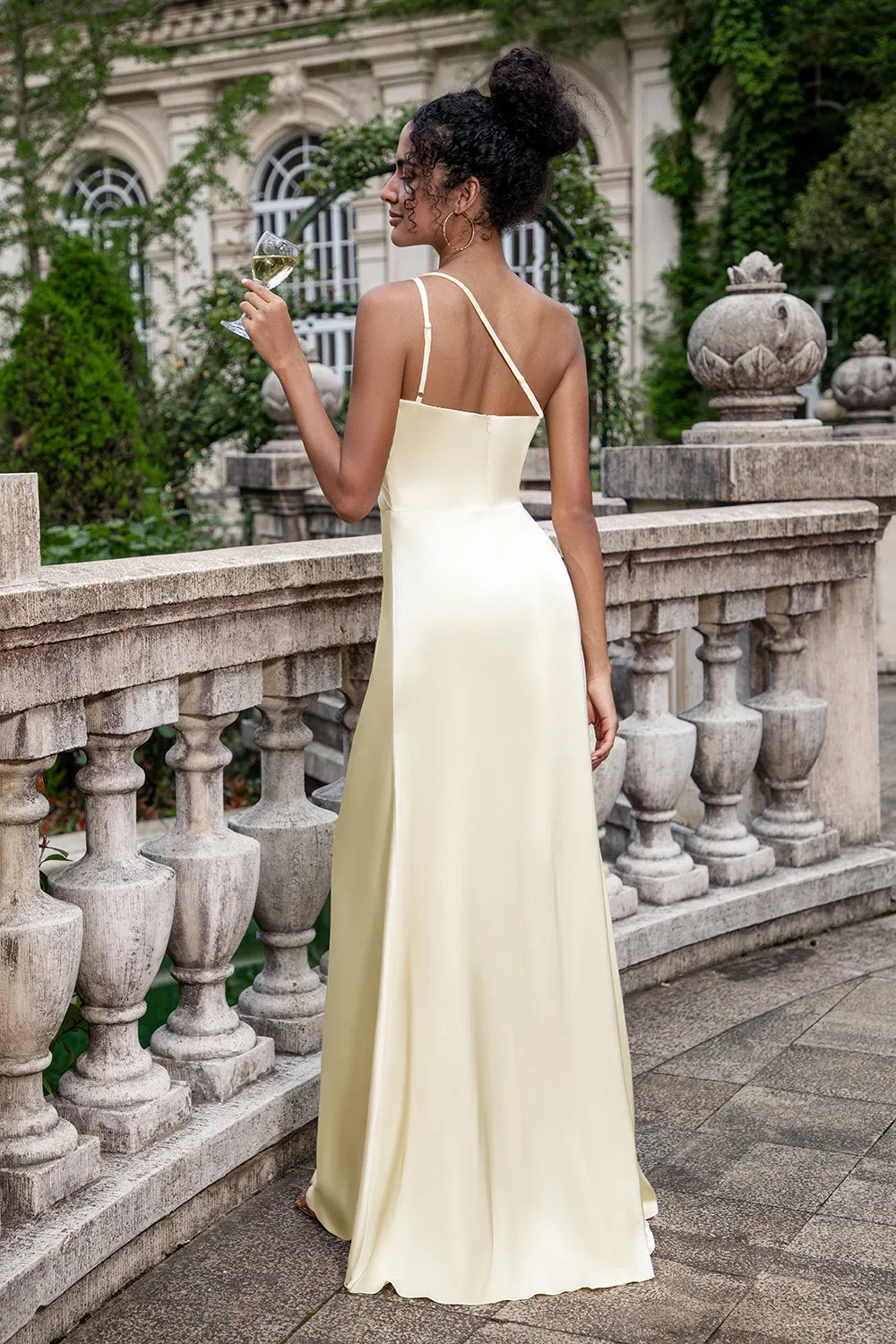 Champagne Sheath One Shoulder Long Bridesmaid Dress With Slit sold by Zapaka product image thumbnail 2