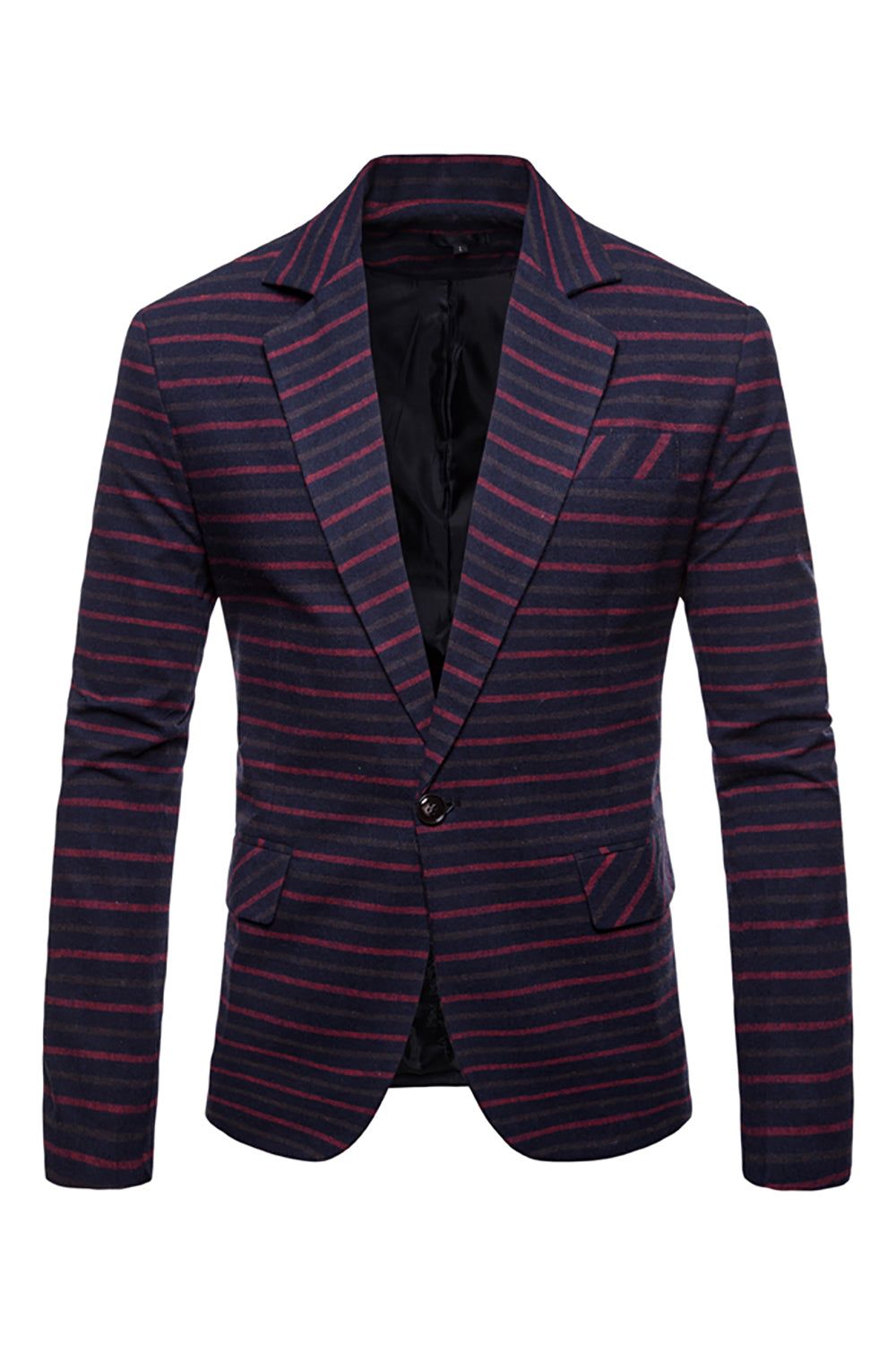 Navy Notched Lapel Orange Striped Men's Blazer sold by Zapaka product image thumbnail 4