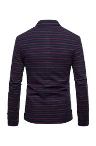 Navy Notched Lapel Orange Striped Men's Blazer sold by Zapaka