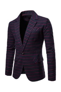 Navy Notched Lapel Orange Striped Men's Blazer sold by Zapaka