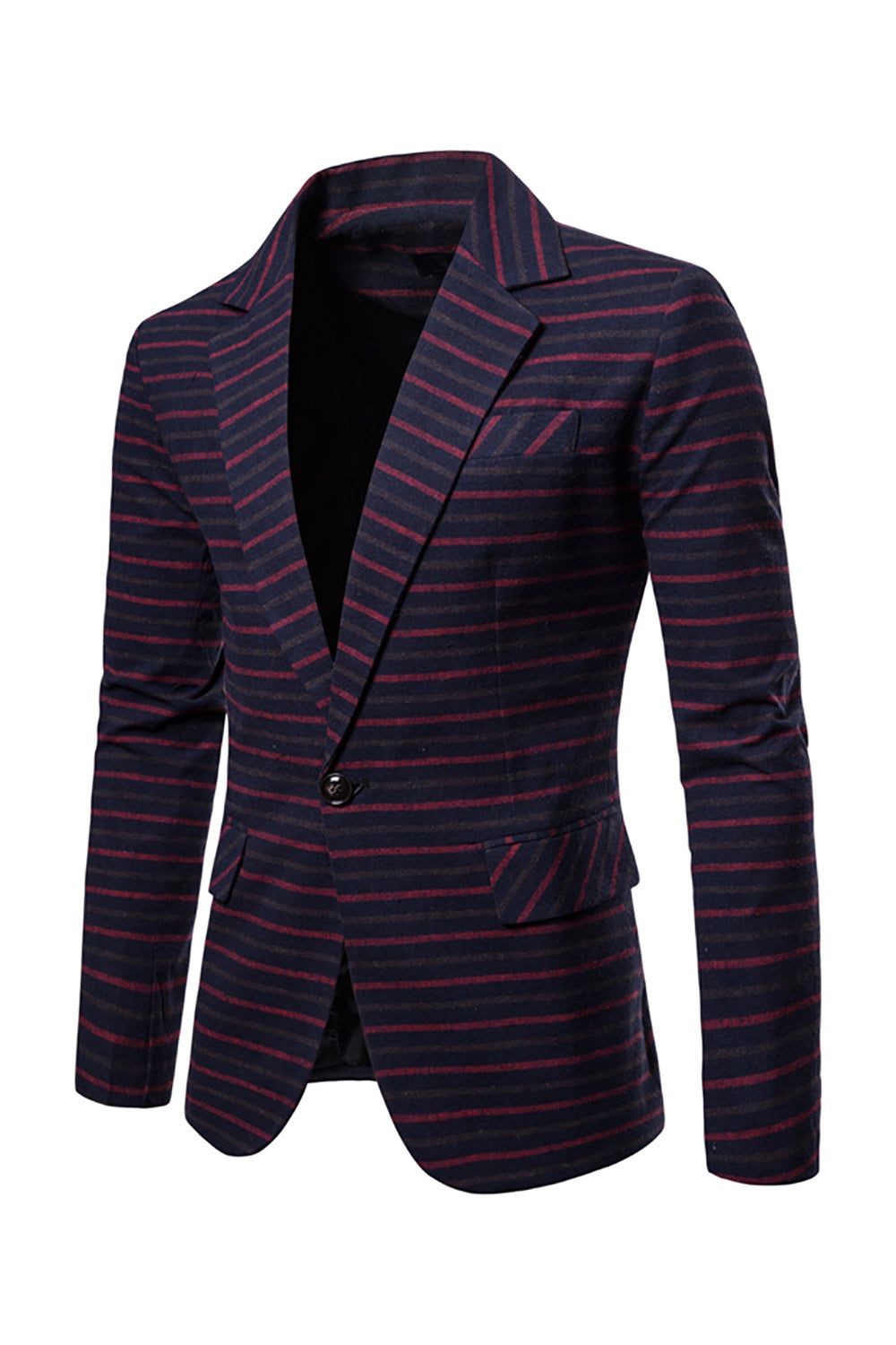 Navy Notched Lapel Orange Striped Men's Blazer sold by Zapaka product image thumbnail 6