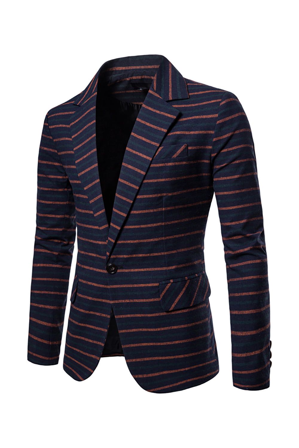 Navy Notched Lapel Orange Striped Men's Blazer sold by Zapaka product image thumbnail 3