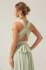 Dusty Sage Boho Chiffon Long Bridesmaid Dress with Button Back sold by Zapaka