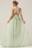 Dusty Sage Boho Chiffon Long Bridesmaid Dress with Button Back sold by Zapaka