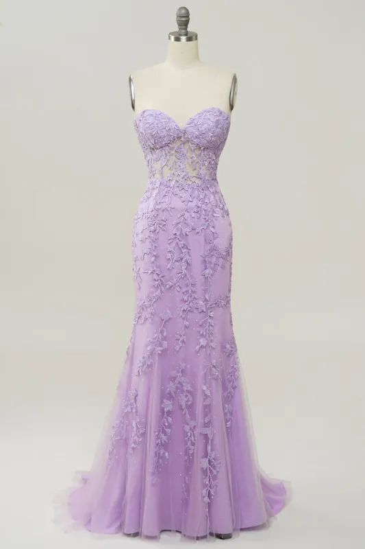 Purple Sweetheart Neck Mermaid Prom Dress With Appliques sold by Zapaka