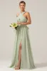 Dusty Sage Boho Chiffon Long Bridesmaid Dress with Button Back sold by Zapaka