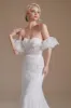 White Mermaid Lace Detachable Puff Sleeves Sweep Train Bridal Dress sold by Zapaka