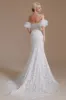 White Mermaid Lace Detachable Puff Sleeves Sweep Train Bridal Dress sold by Zapaka