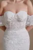 White Mermaid Lace Detachable Puff Sleeves Sweep Train Bridal Dress sold by Zapaka