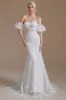 White Mermaid Lace Detachable Puff Sleeves Sweep Train Bridal Dress sold by Zapaka