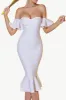 White Bodycon Off The Shoulder Midi Formal Dress With Ruffles sold by Zapaka
