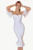 White Bodycon Off The Shoulder Midi Formal Dress With Ruffles sold by Zapaka