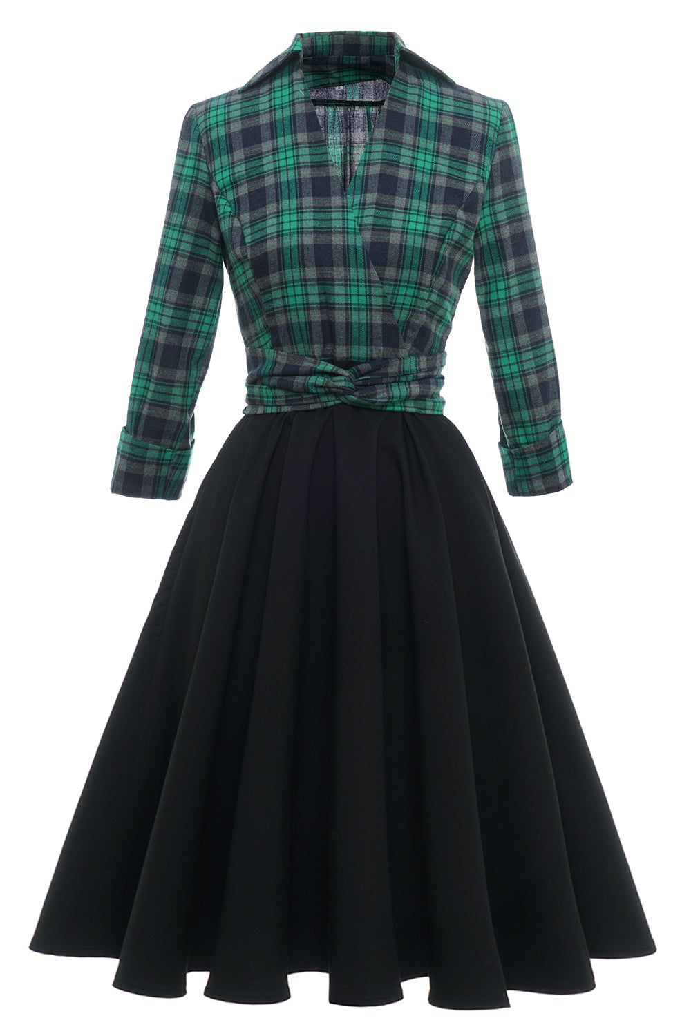 Green Plaid Vintage Dress with Long Sleeves sold by Zapaka