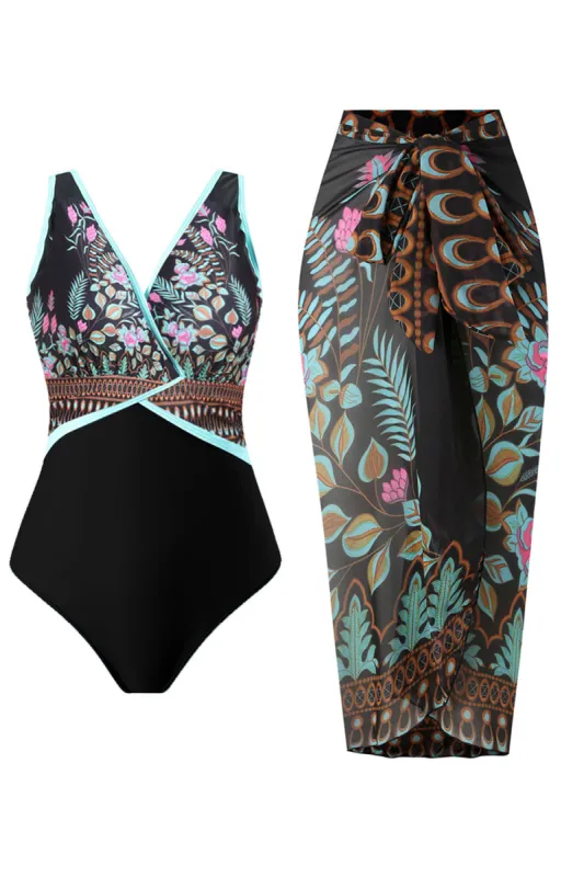 Black Flower 2-Piece Boho Push Up Print Halter Strap Swimsuits sold by Zapaka