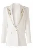 White Beaded Peak Lapel Women Blazer sold by Zapaka