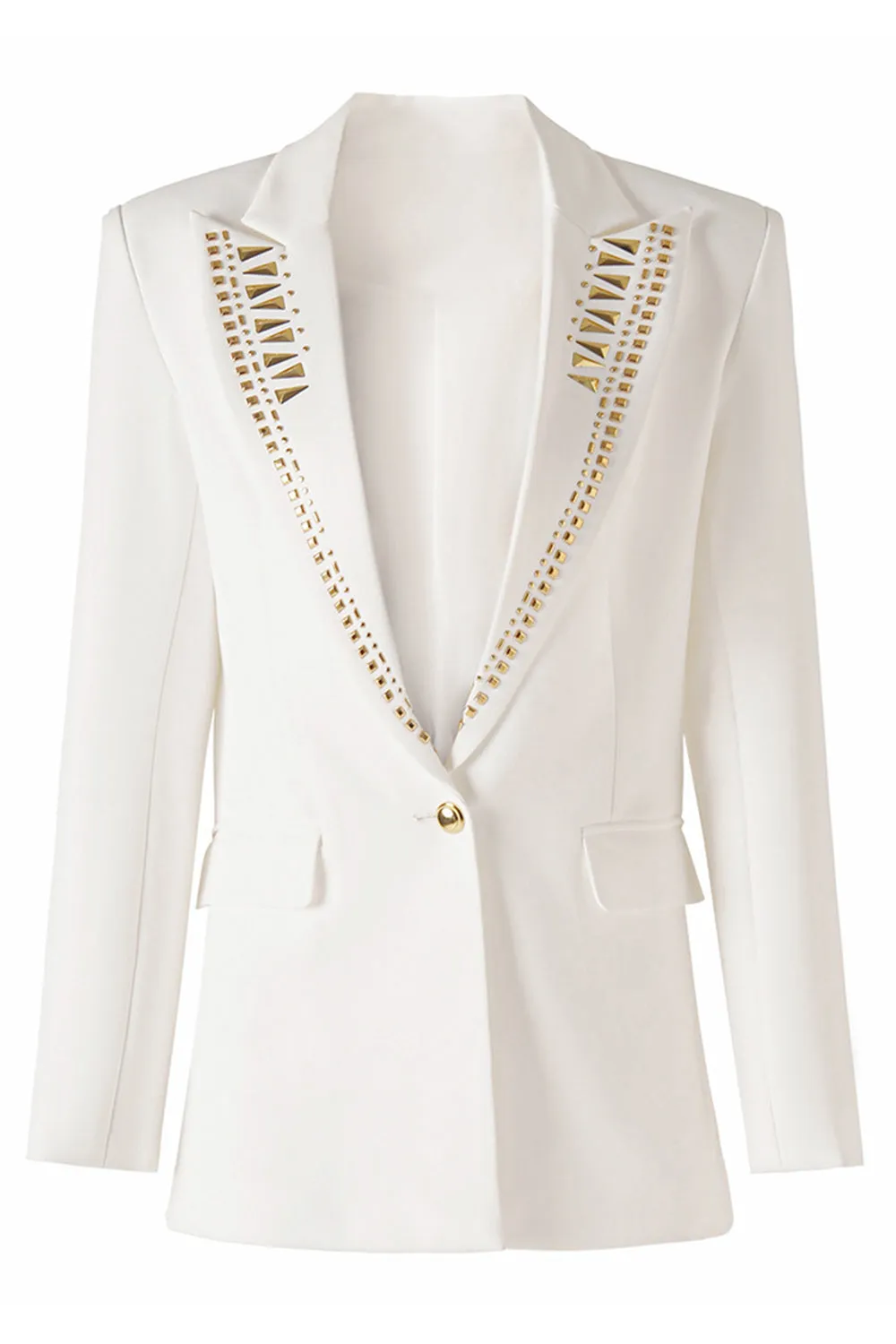 White Beaded Peak Lapel Women Blazer sold by Zapaka