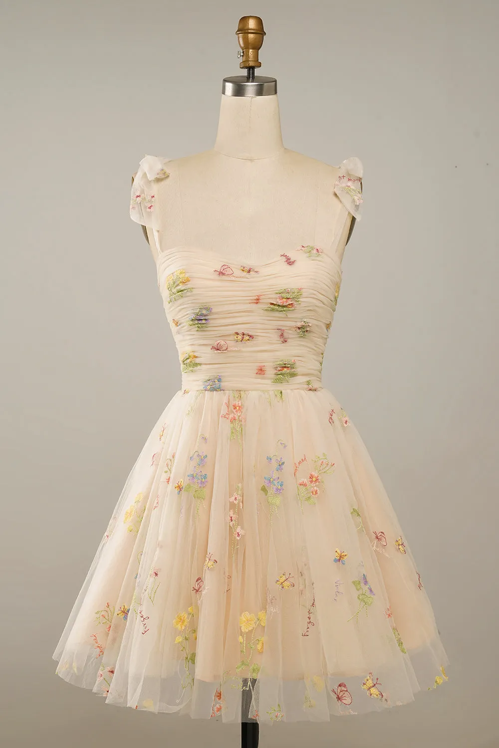 Sweetheart Champagne Short Homecoming Dress with Embroidery sold by Zapaka