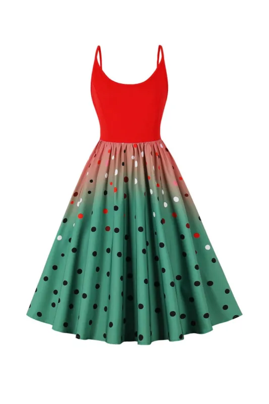 A Line Round Neck Red 1950s Dress with Polka Dots sold by Zapaka