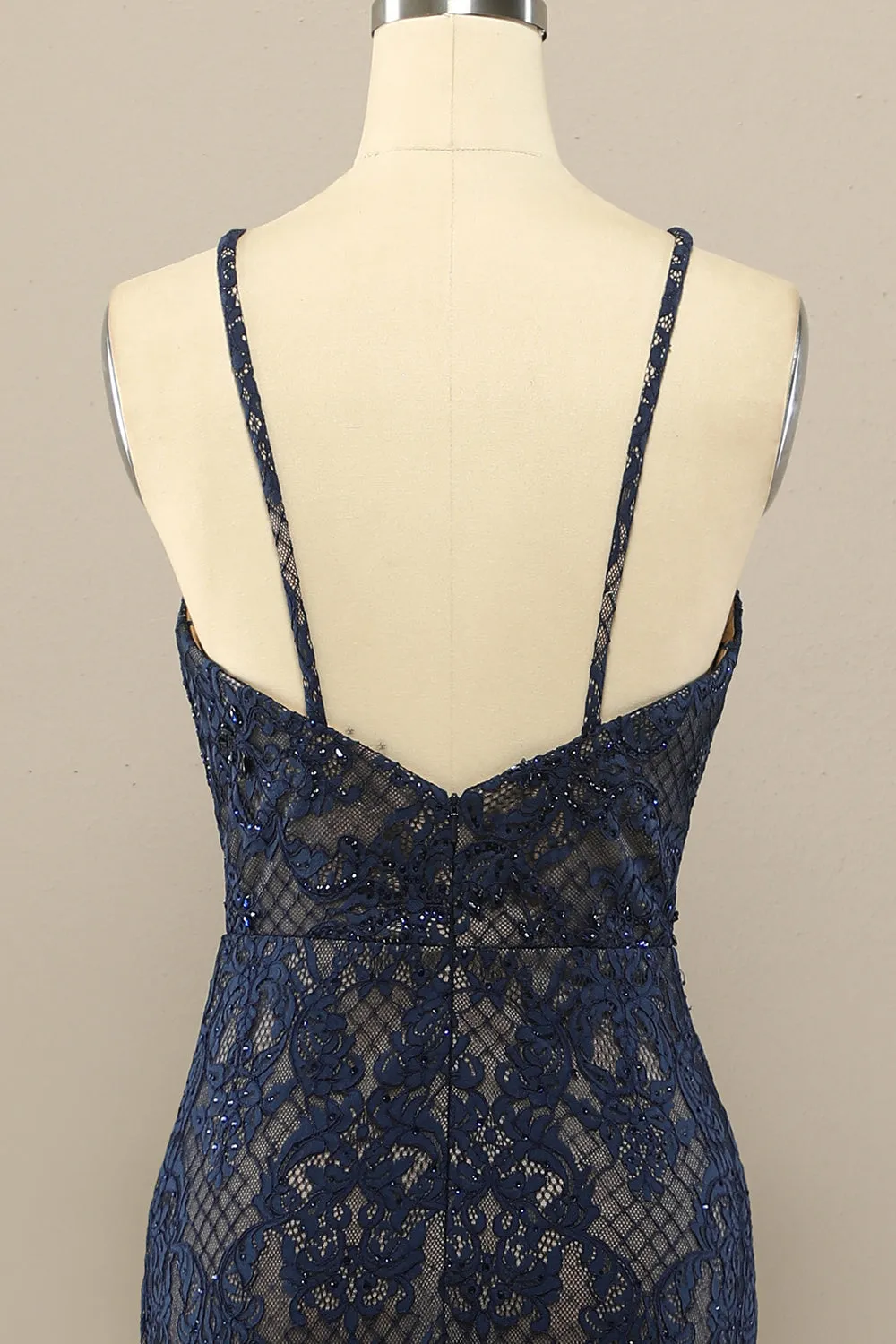 Navy Mermaid Lace Long Prom Dress sold by Zapaka product image thumbnail 4