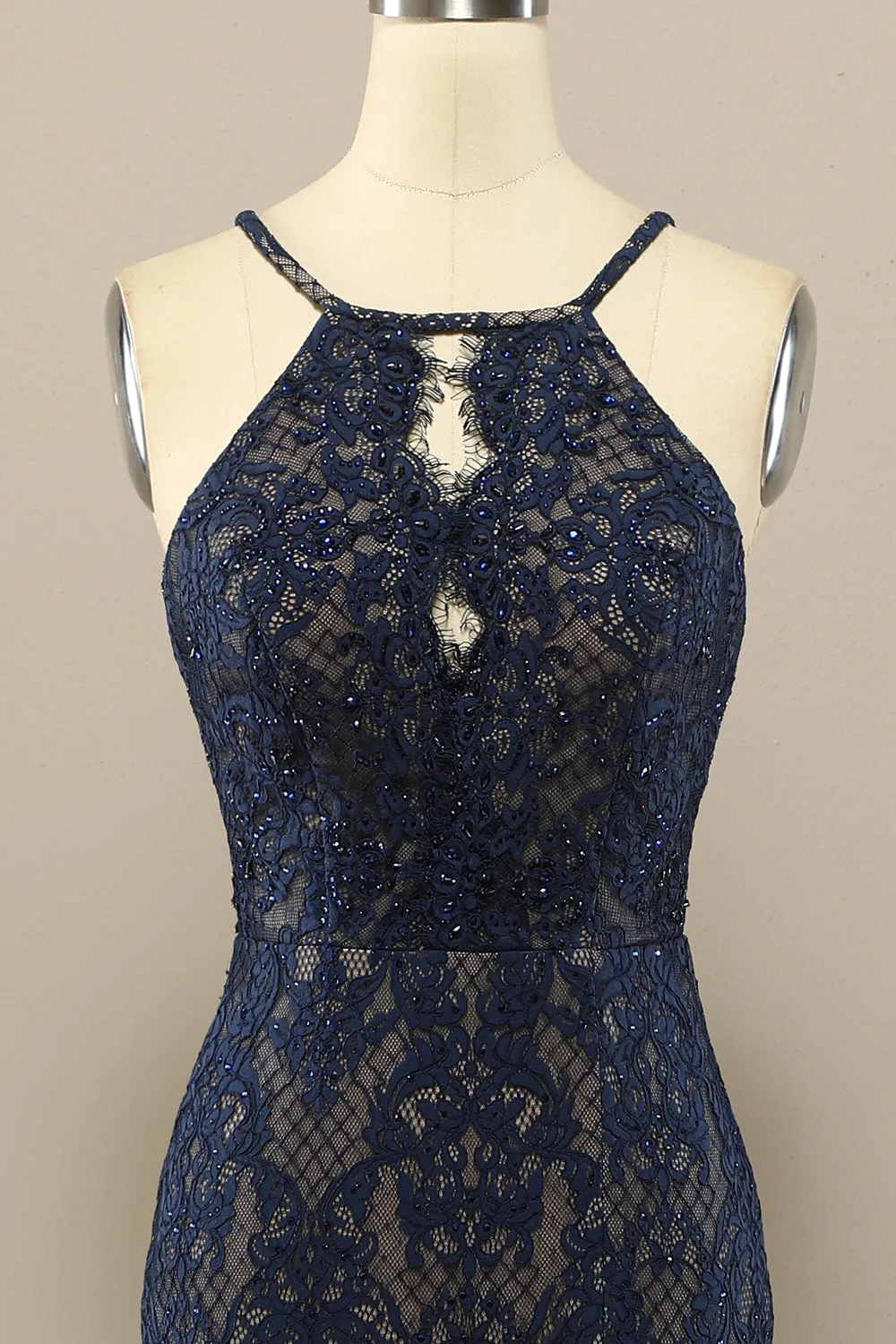 Navy Mermaid Lace Long Prom Dress sold by Zapaka product image thumbnail 3