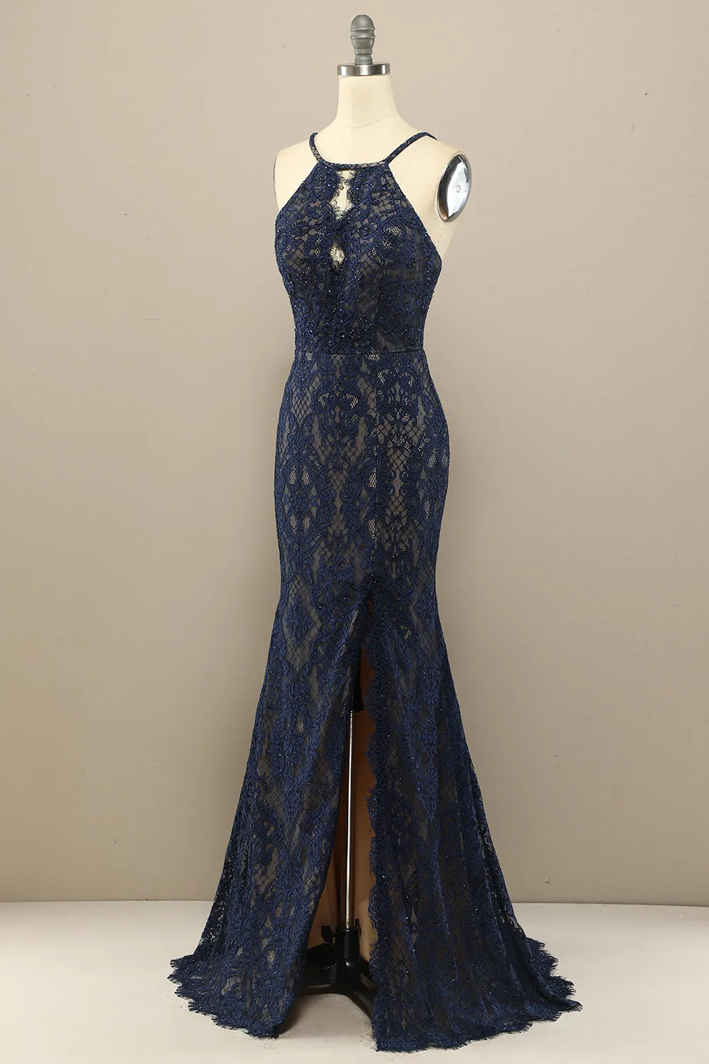 Navy Mermaid Lace Long Prom Dress sold by Zapaka product image thumbnail 5