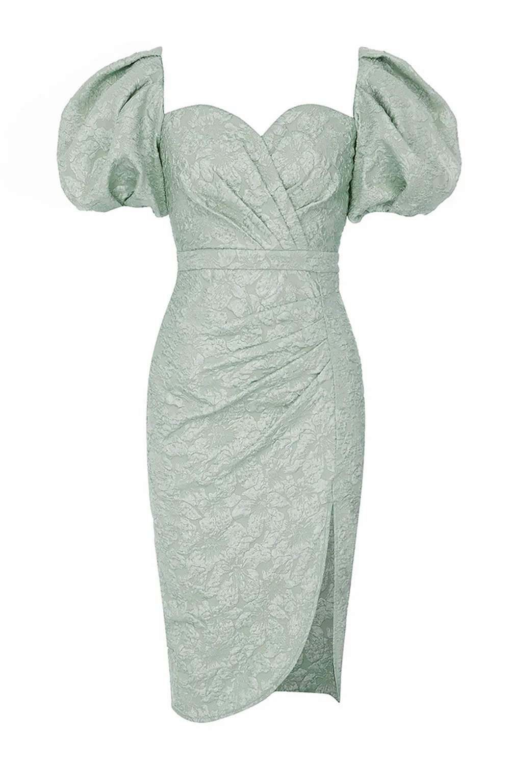 Green Sweetheart Neck Puff Sleeve Cocktail Party Dress with Side Slit sold by Zapaka product image thumbnail 5