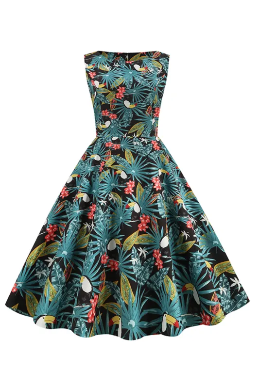 Green Leaves Printed Vintage 1950s Dress sold by Zapaka