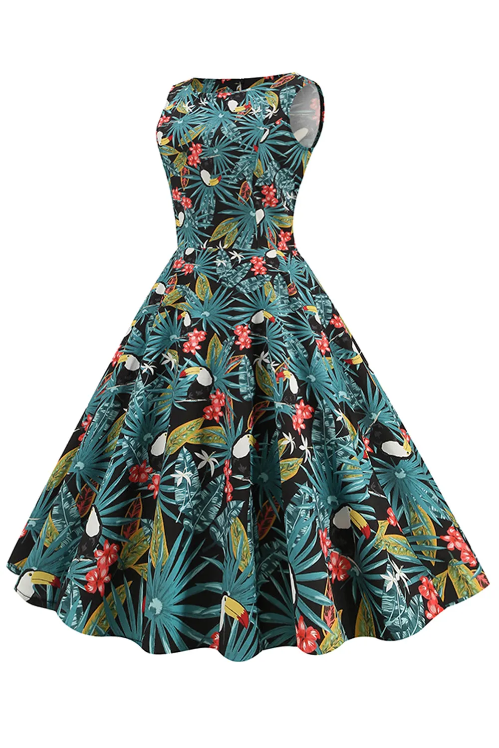 Green Leaves Printed Vintage 1950s Dress sold by Zapaka product image thumbnail 3