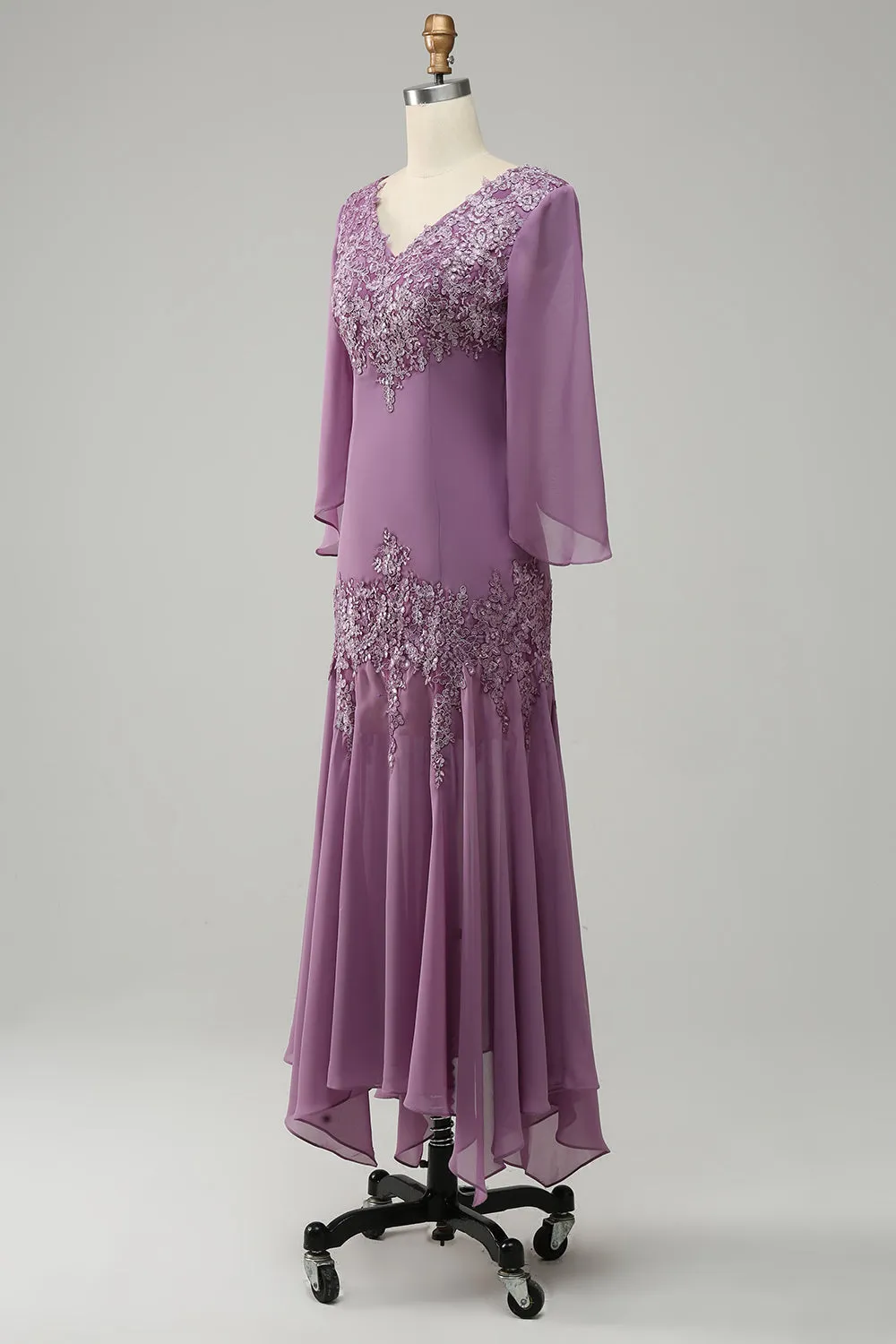 Grey Purple Mermaid Chiffon Mother of the Bride Dress with Lace sold by Zapaka product image thumbnail 3
