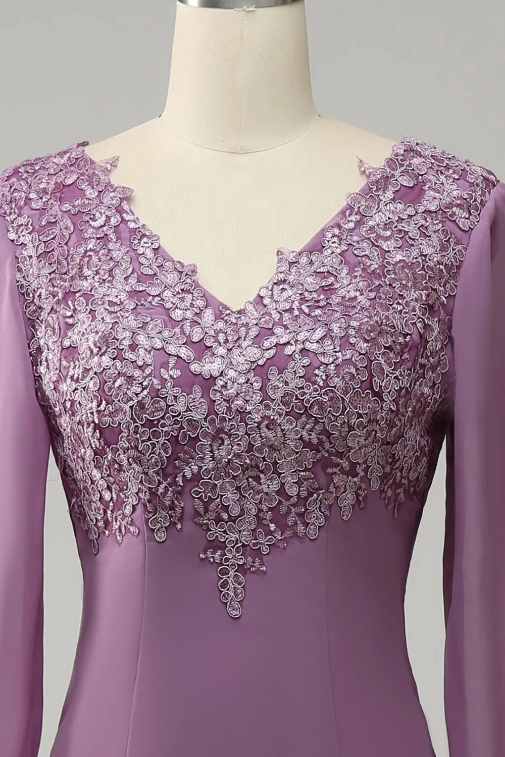 Grey Purple Mermaid Chiffon Mother of the Bride Dress with Lace sold by Zapaka product image thumbnail 4