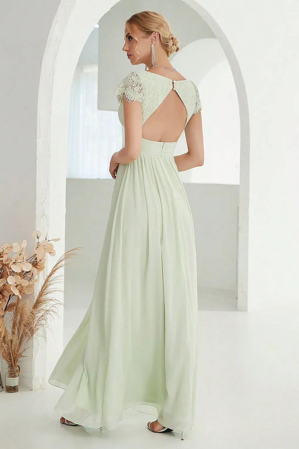 A-Line V Neck Light Green Formal Dress with Lace sold by Zapaka product image thumbnail 2