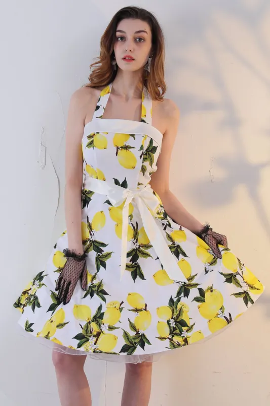 Halter Lemon Printed 1950s Dress sold by Zapaka