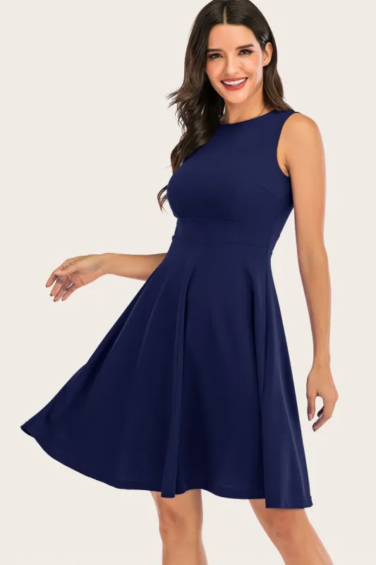 Navy Solid Sleeveless 1950s Swing Dress sold by Zapaka