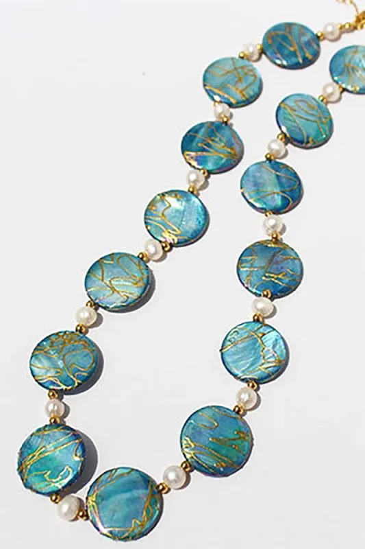 Ocean Series Blue Freshwater Shell and Pearls Necklace sold by Zapaka