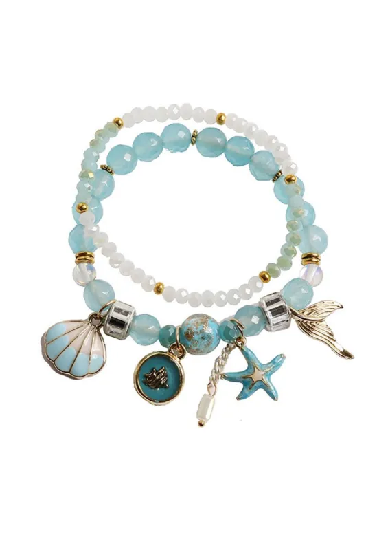 Blue Bohemian Sea Shell Beaded Layering Bracelets Set sold by Zapaka