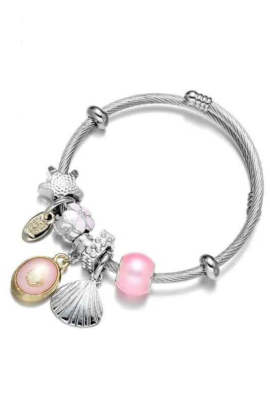 Pink Sea Shell Charm Wrap Bangle Bracelet sold by Zapaka