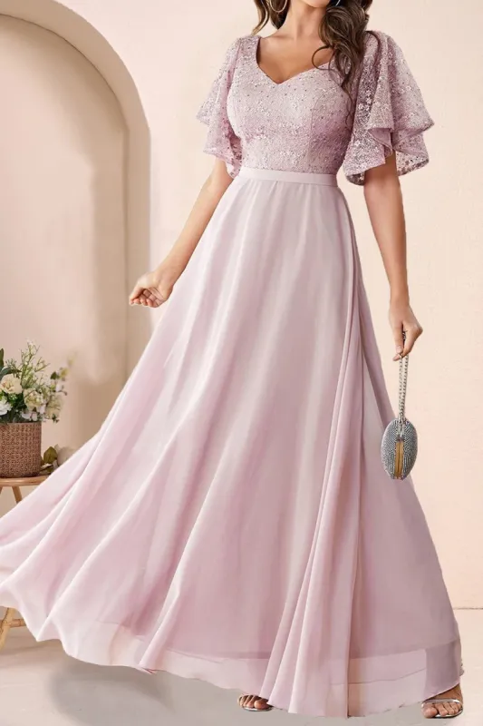 Pink A line Chiffon Formal Dress sold by Zapaka