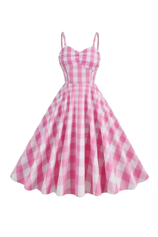 Spaghetti Straps Plaid Pink 1950s Dress sold by Zapaka